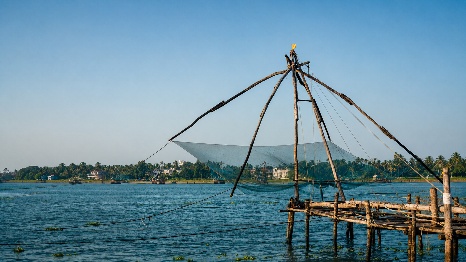 Traditional fishing nets and backwaters in Kumbalangi