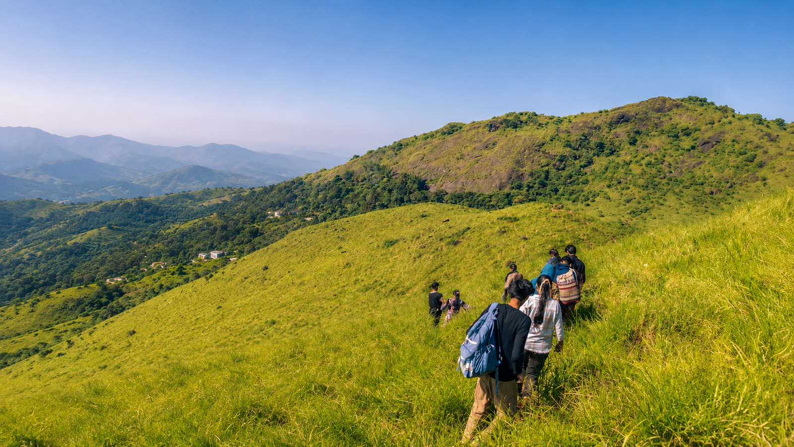 Scenic trekking trail leading to Meesapulimala Peak.

